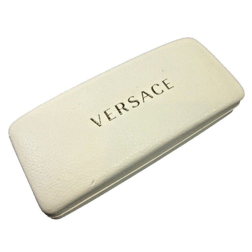 Authentic Versace White Leather Hard Sunglasses Glasses Case 6x2.5x1.5" EUC